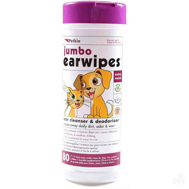 Petkin Jumbo Earwipes, 80 Wipes