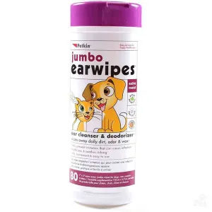 Petkin Jumbo Earwipes, 80 Wipes