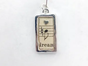 Pewter frame pendant, sheet music, sterling silver heart-resin, dream, musician