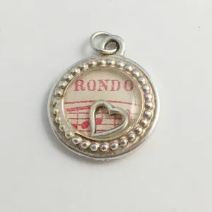 Pewter frame, sheet music, sterling silver heart pendant-resin, Rondo, notes,red