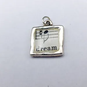 Pewter with vintage sheet music, note, dream pendant-resin, musician, notes,