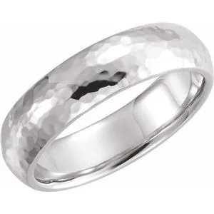 Platinum 6 mm Half Round Band with Hammer Finish Size 12.5