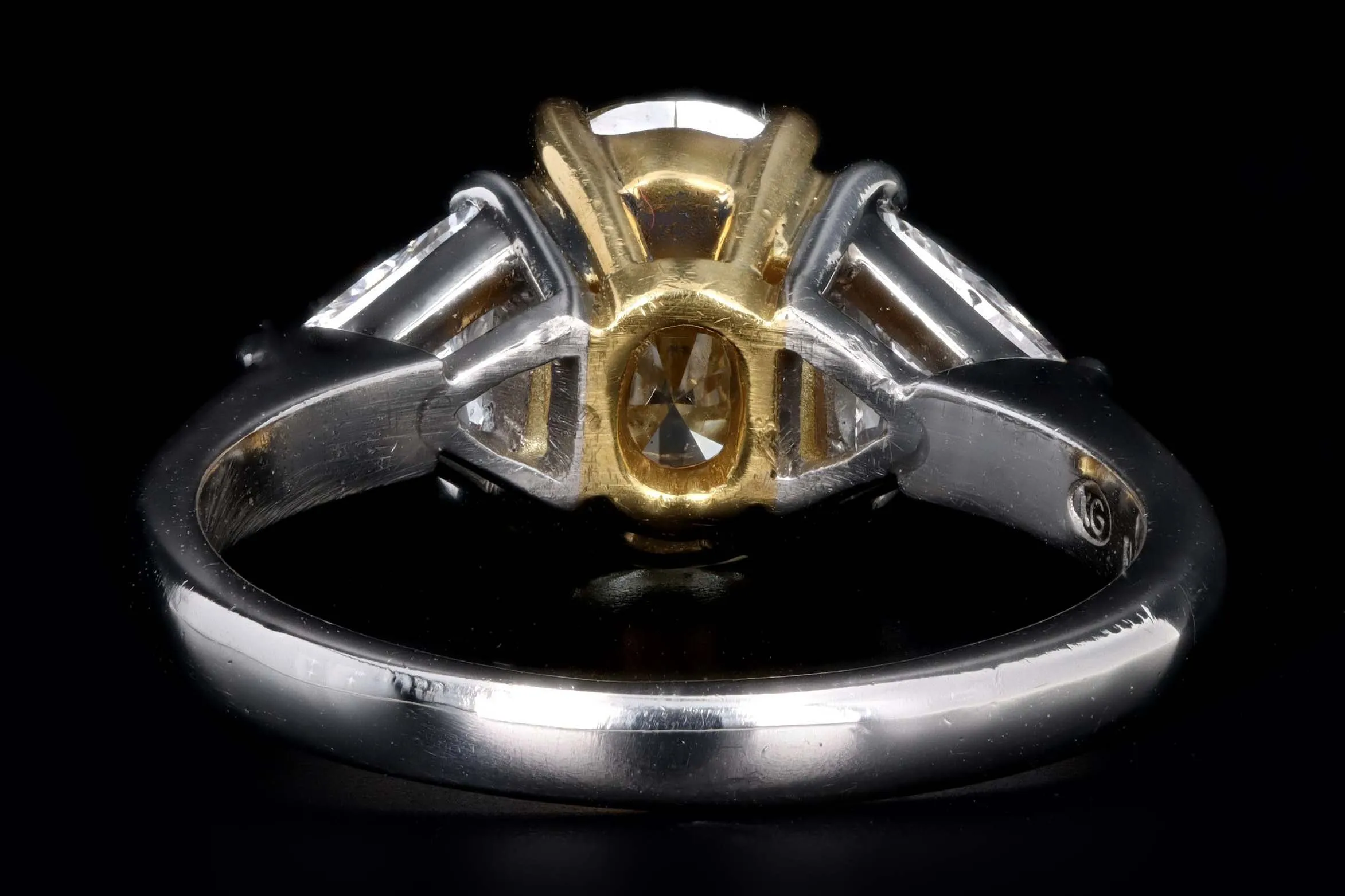 Platinum and 22K Yellow Gold 1.76 Carat Oval Cut Fancy Yellow Diamond Engagement Ring