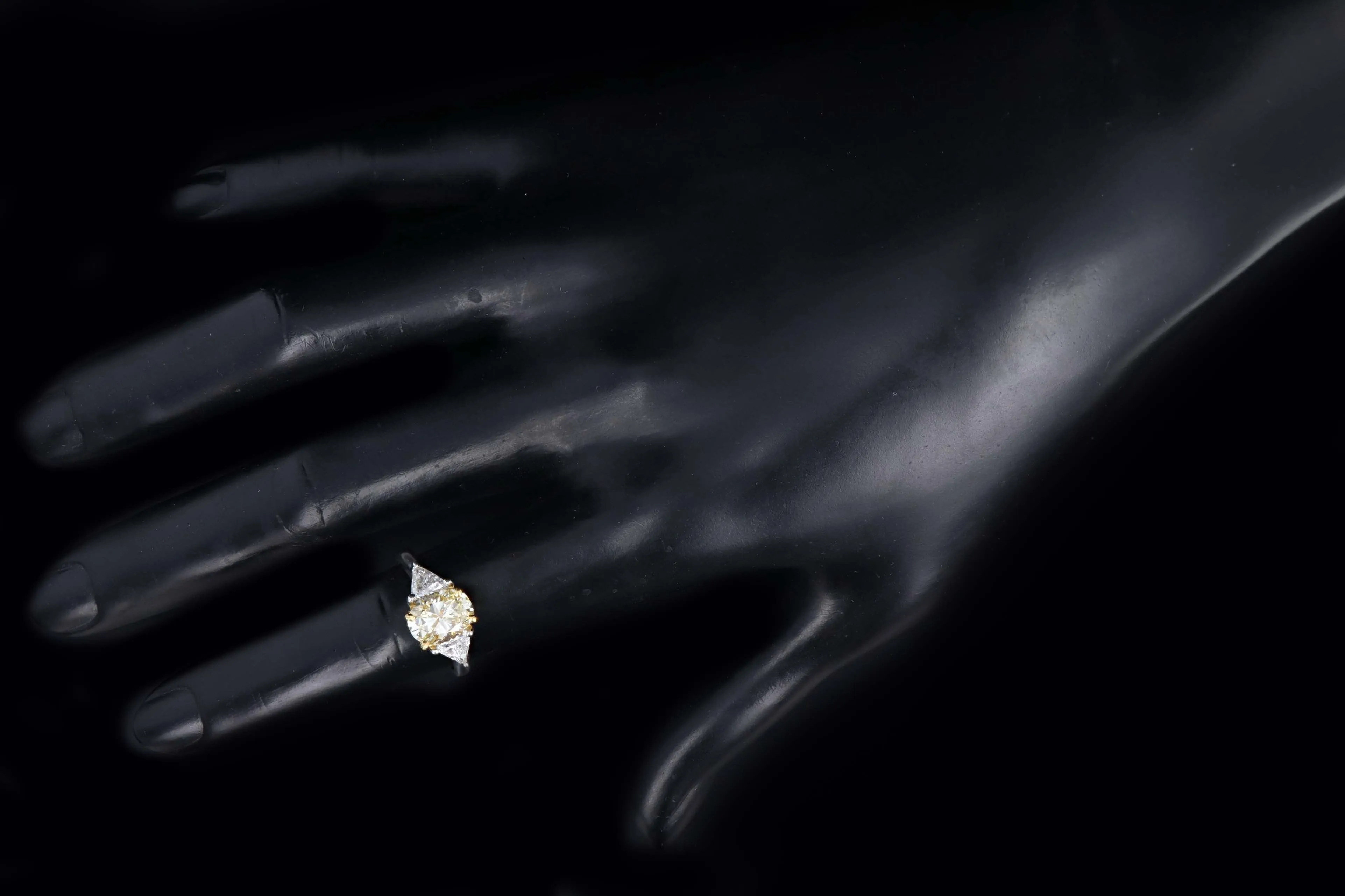 Platinum and 22K Yellow Gold 1.76 Carat Oval Cut Fancy Yellow Diamond Engagement Ring