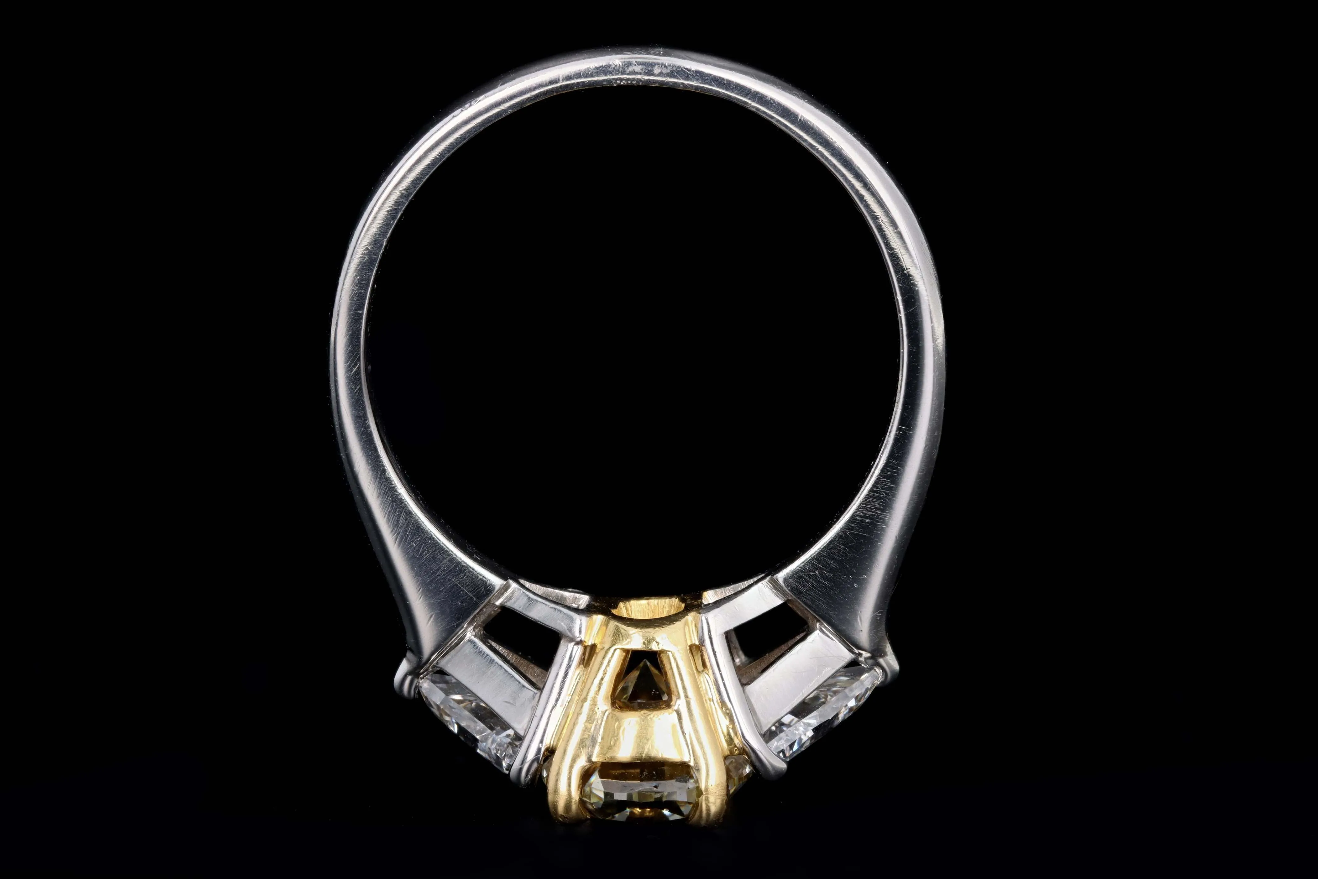 Platinum and 22K Yellow Gold 1.76 Carat Oval Cut Fancy Yellow Diamond Engagement Ring
