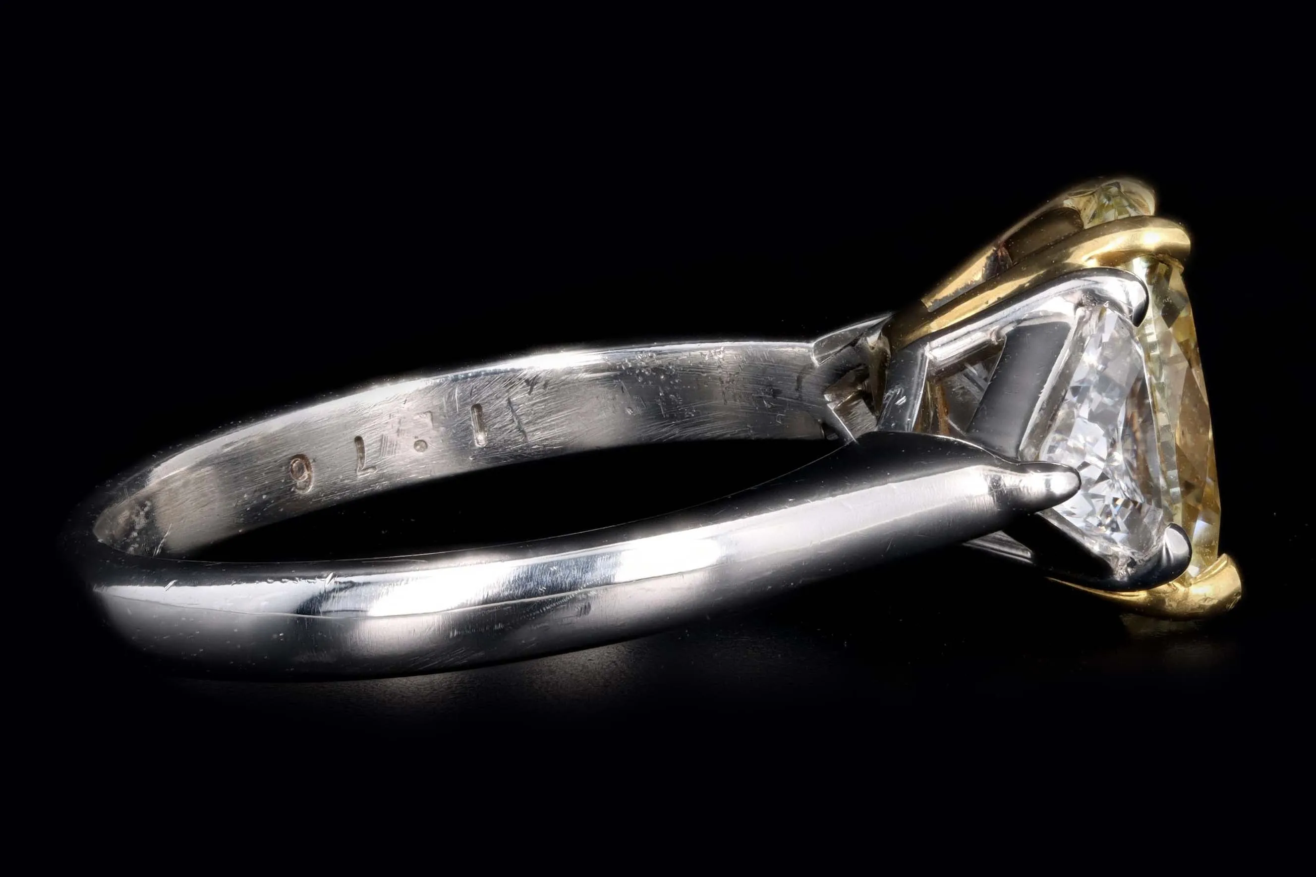 Platinum and 22K Yellow Gold 1.76 Carat Oval Cut Fancy Yellow Diamond Engagement Ring