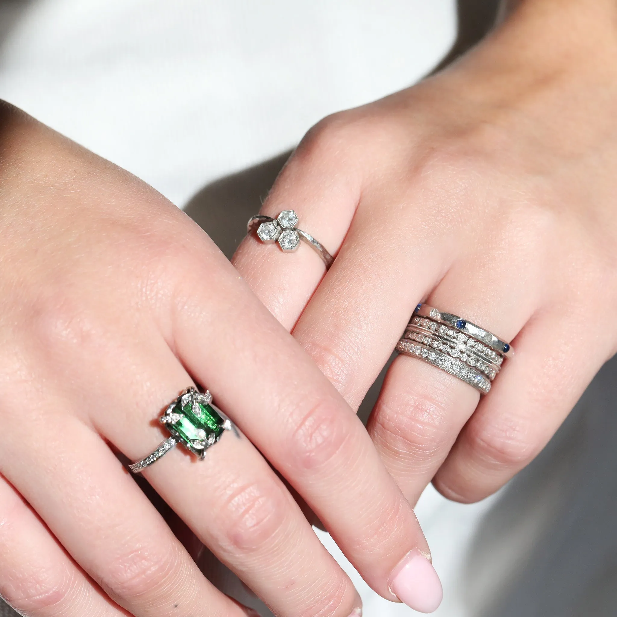 Platinum and Diamond "Triple Hexagonal" Ring