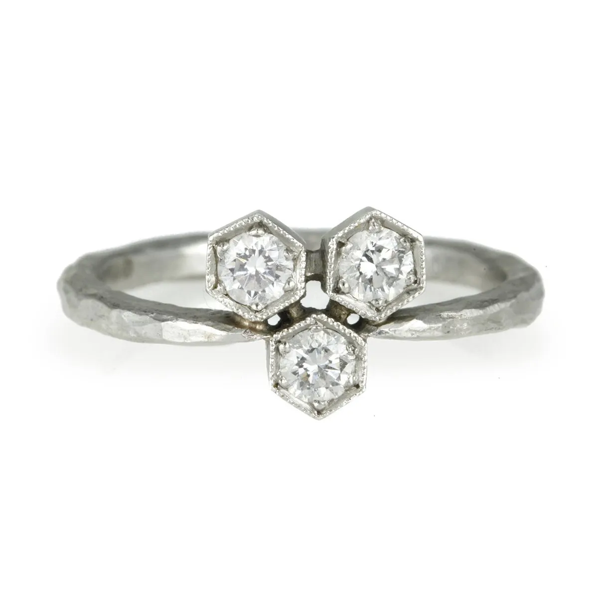 Platinum and Diamond "Triple Hexagonal" Ring