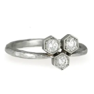 Platinum and Diamond "Triple Hexagonal" Ring