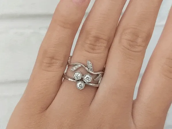 Platinum and Diamond "Triple Hexagonal" Ring
