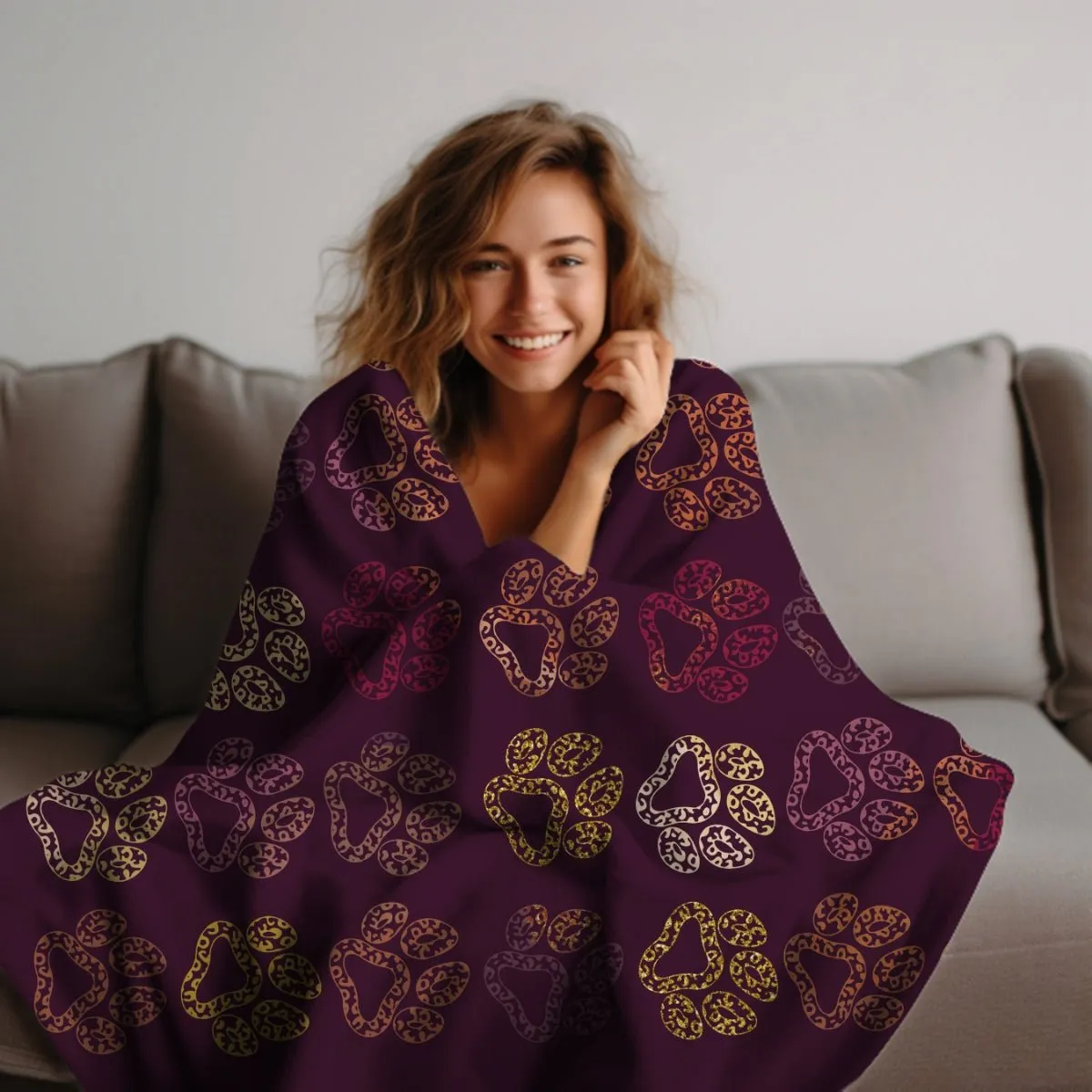 Plum Paw Prints Throw Blanket
