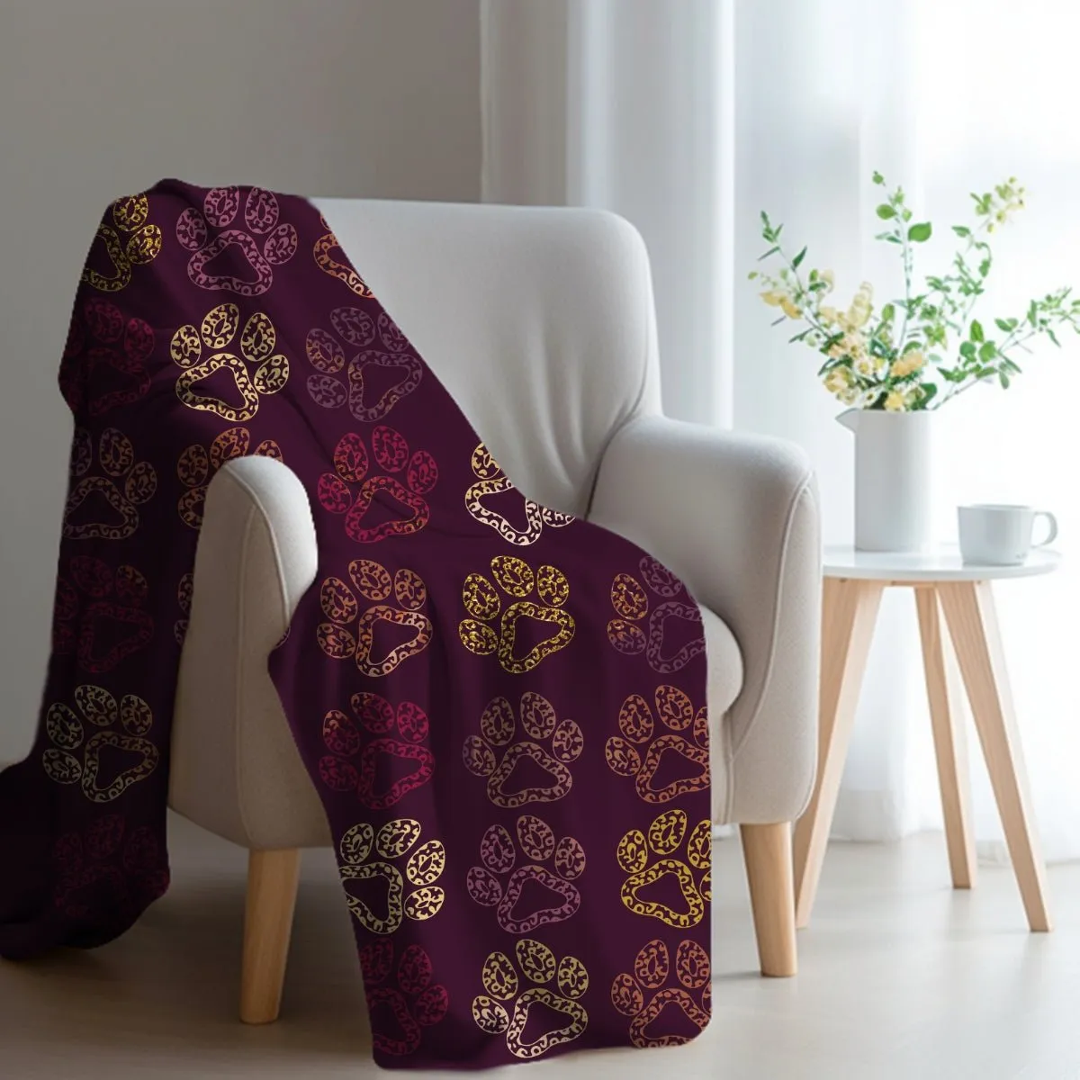 Plum Paw Prints Throw Blanket