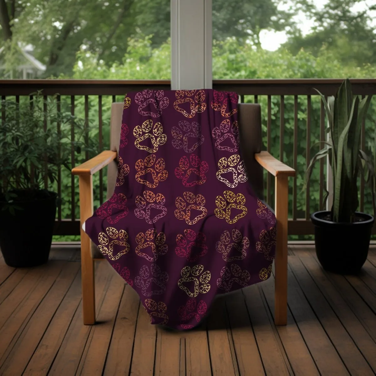 Plum Paw Prints Throw Blanket