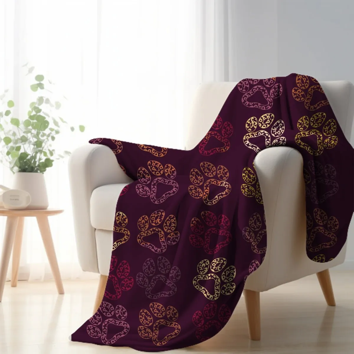 Plum Paw Prints Throw Blanket