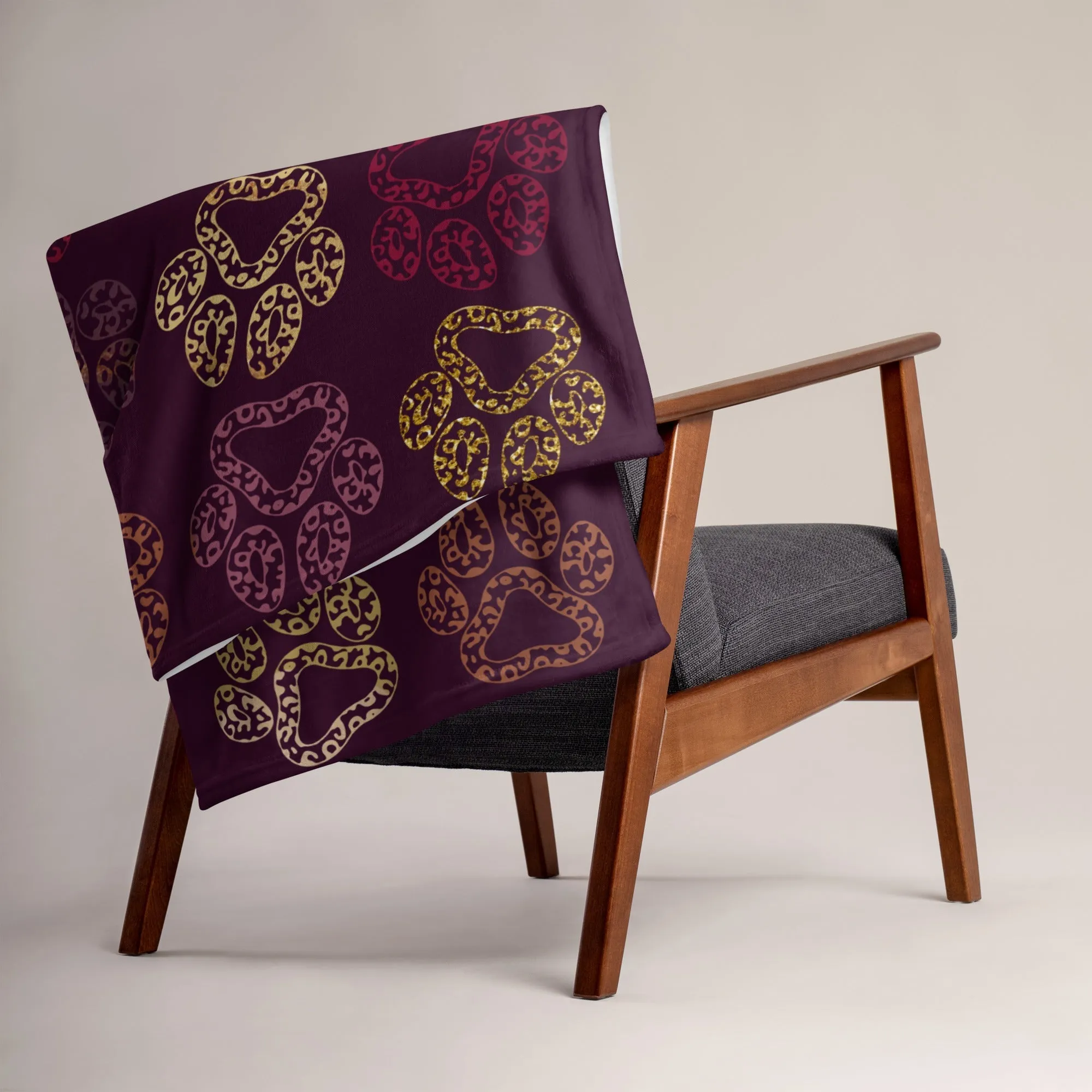 Plum Paw Prints Throw Blanket