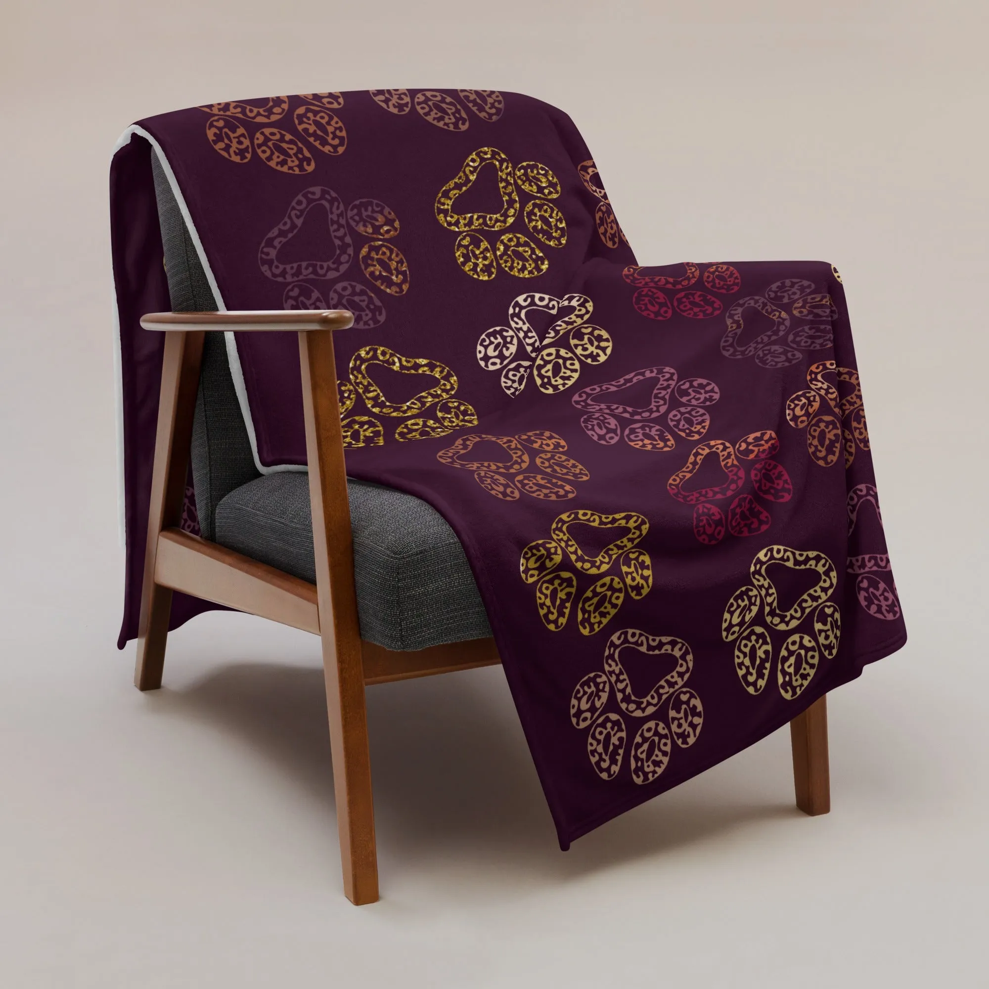 Plum Paw Prints Throw Blanket