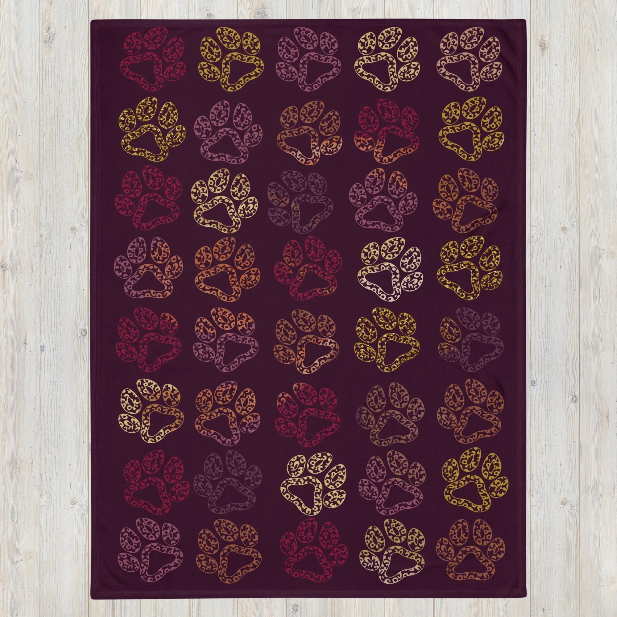 Plum Paw Prints Throw Blanket