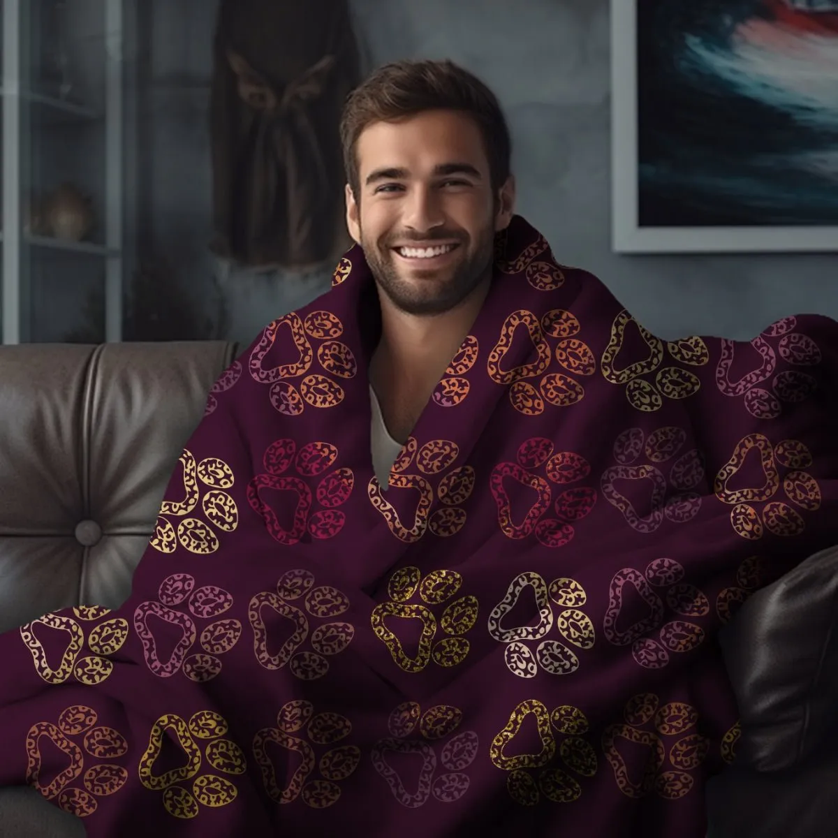Plum Paw Prints Throw Blanket