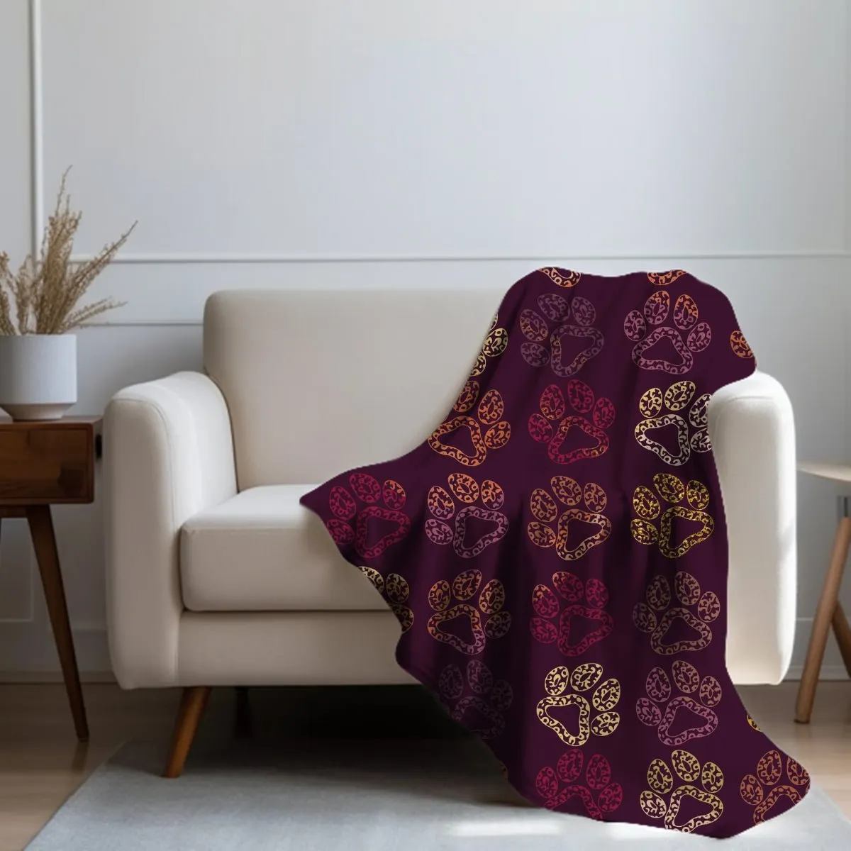 Plum Paw Prints Throw Blanket