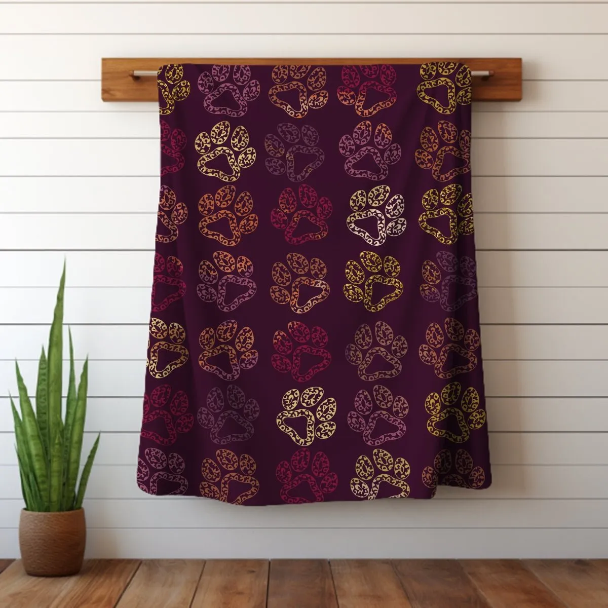 Plum Paw Prints Throw Blanket