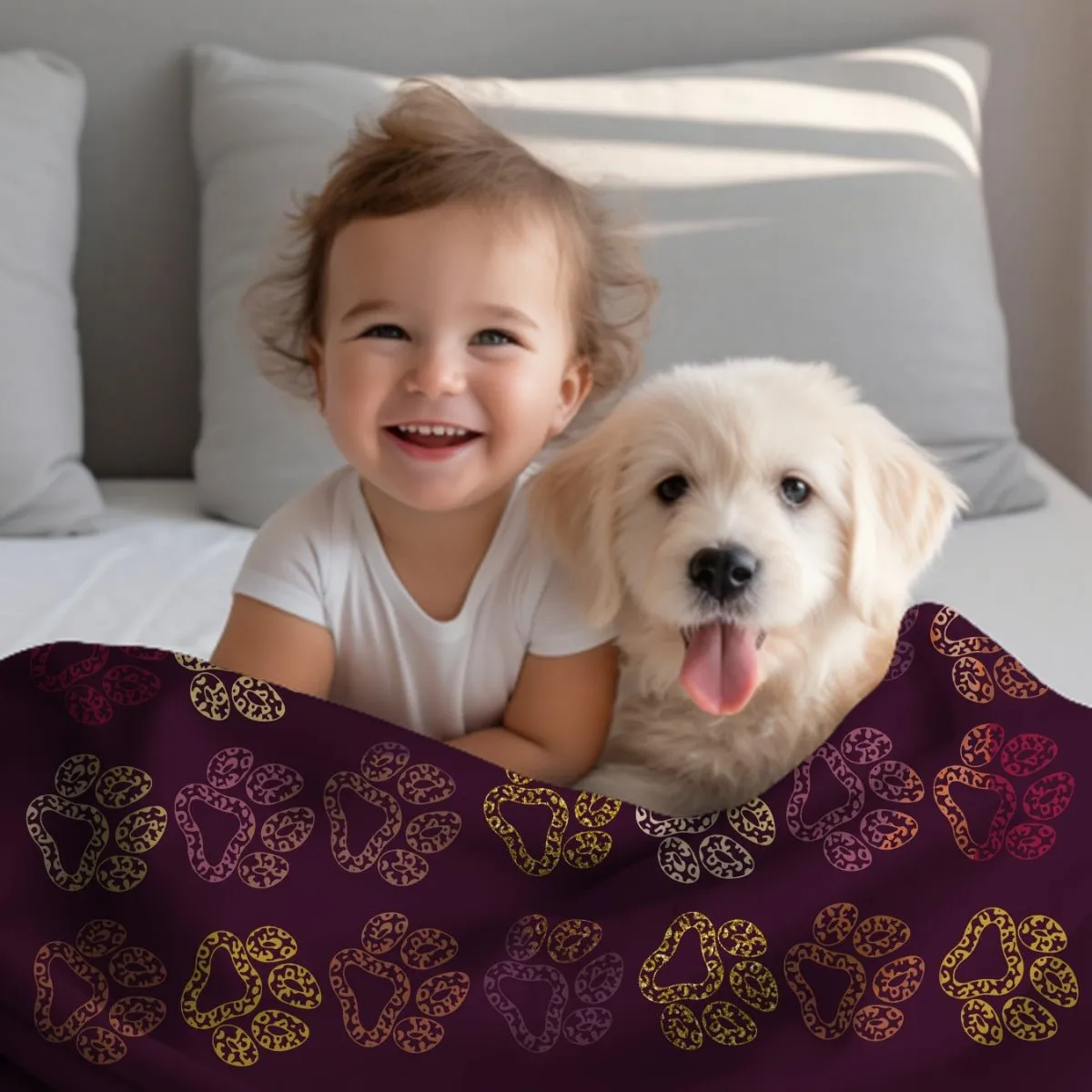 Plum Paw Prints Throw Blanket
