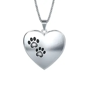 Plush Heart Paw Print Necklace