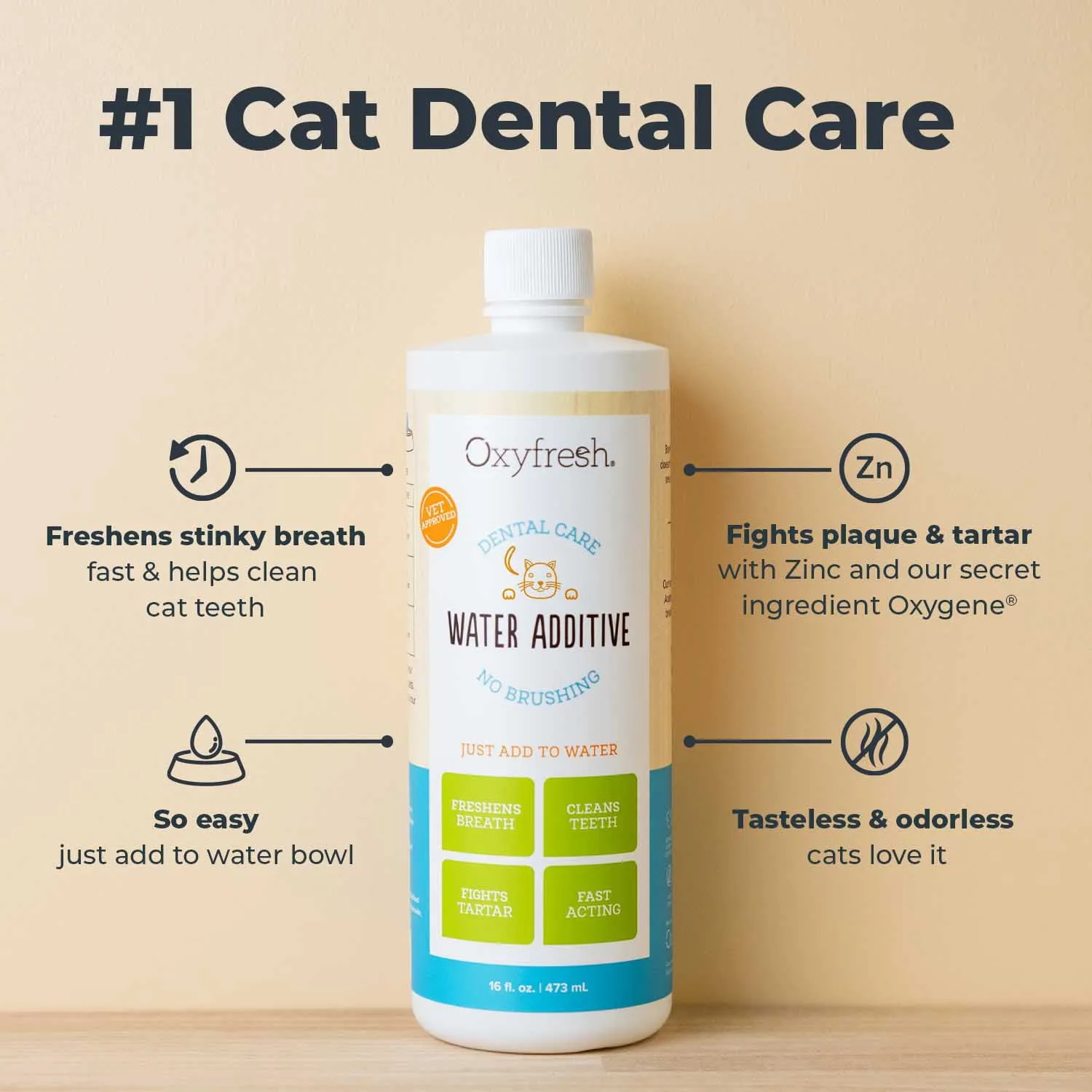 Premium Oxyfresh Cat Dental Water Additive, Fights Tartar & Plaque-8 Fl Oz