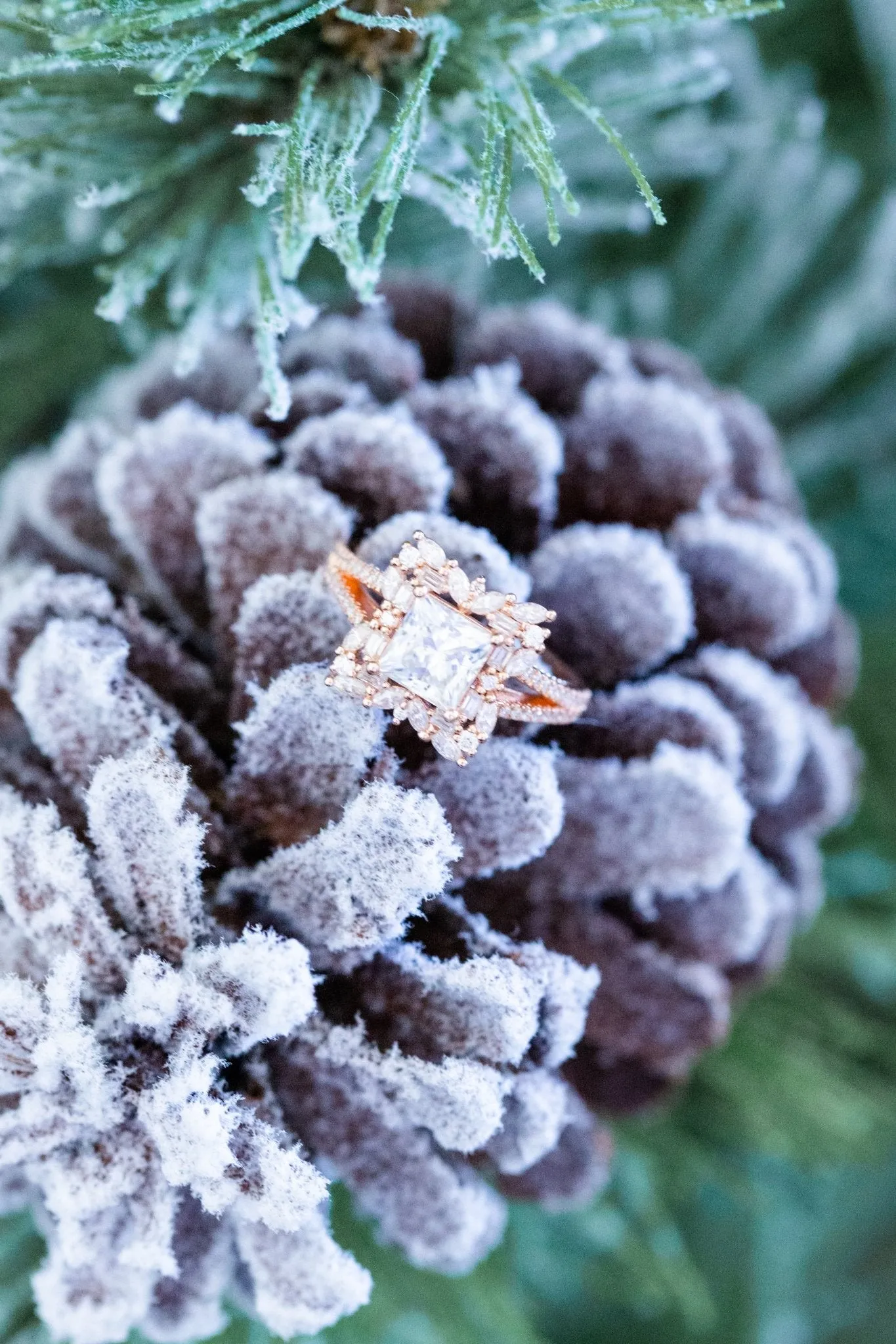 Princess Cut Moissanite Split Pavé Floral Halo Engagement Ring
