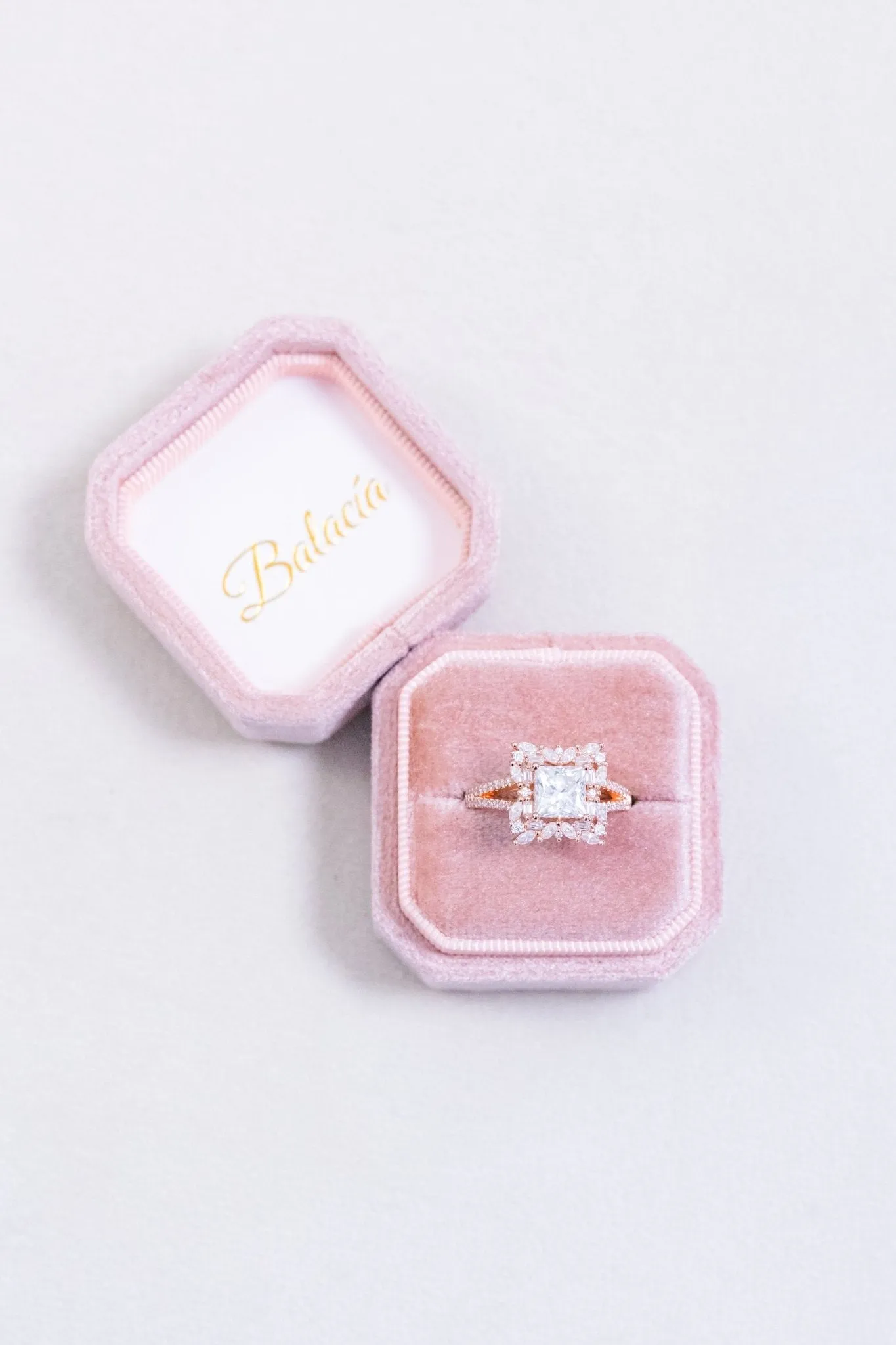 Princess Cut Moissanite Split Pavé Floral Halo Engagement Ring