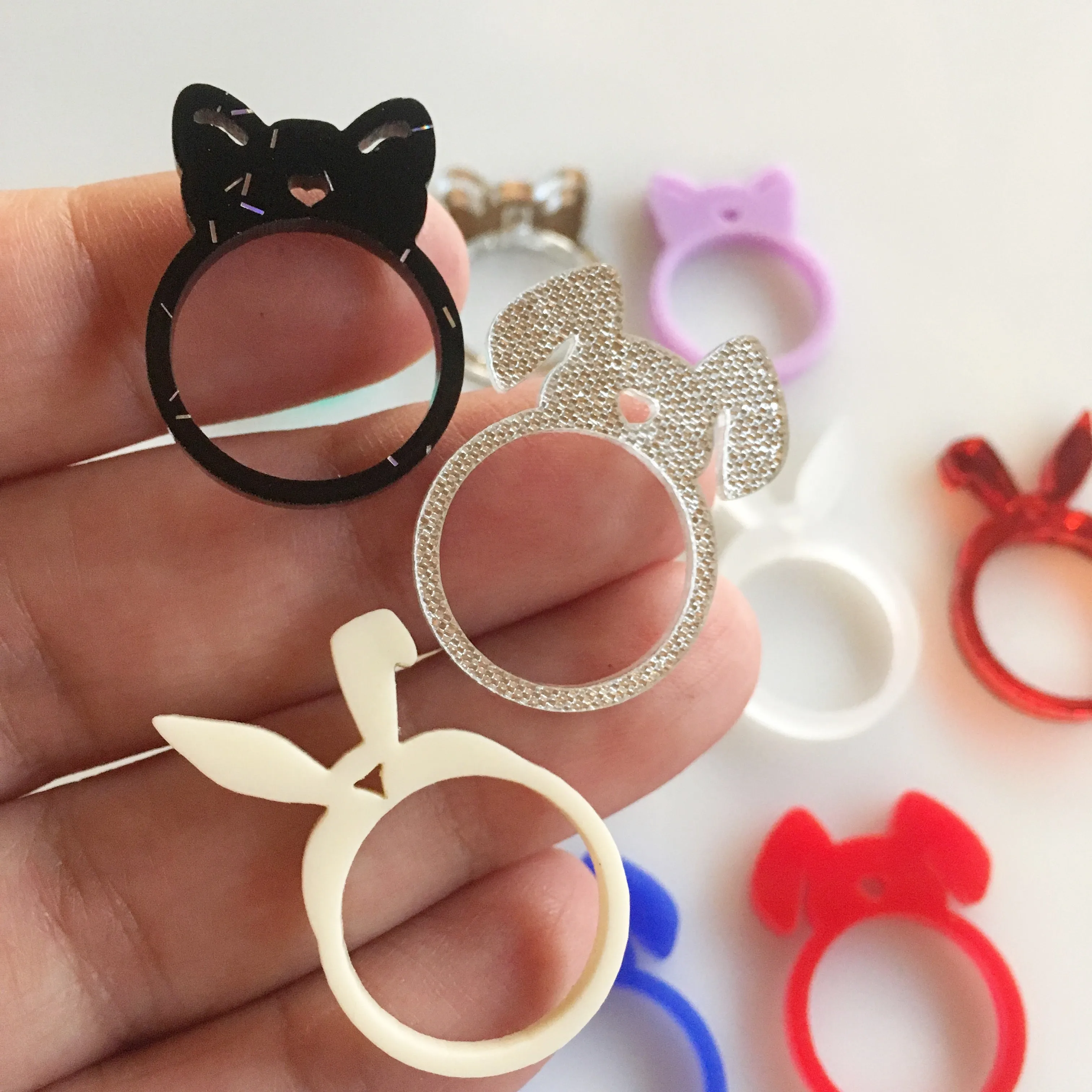 Rabbit, Cat and Dog Rings / 6 Pieces, 30mm