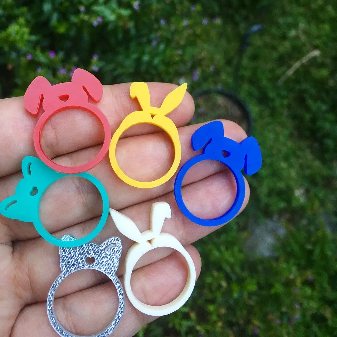 Rabbit, Cat and Dog Rings / 6 Pieces, 30mm