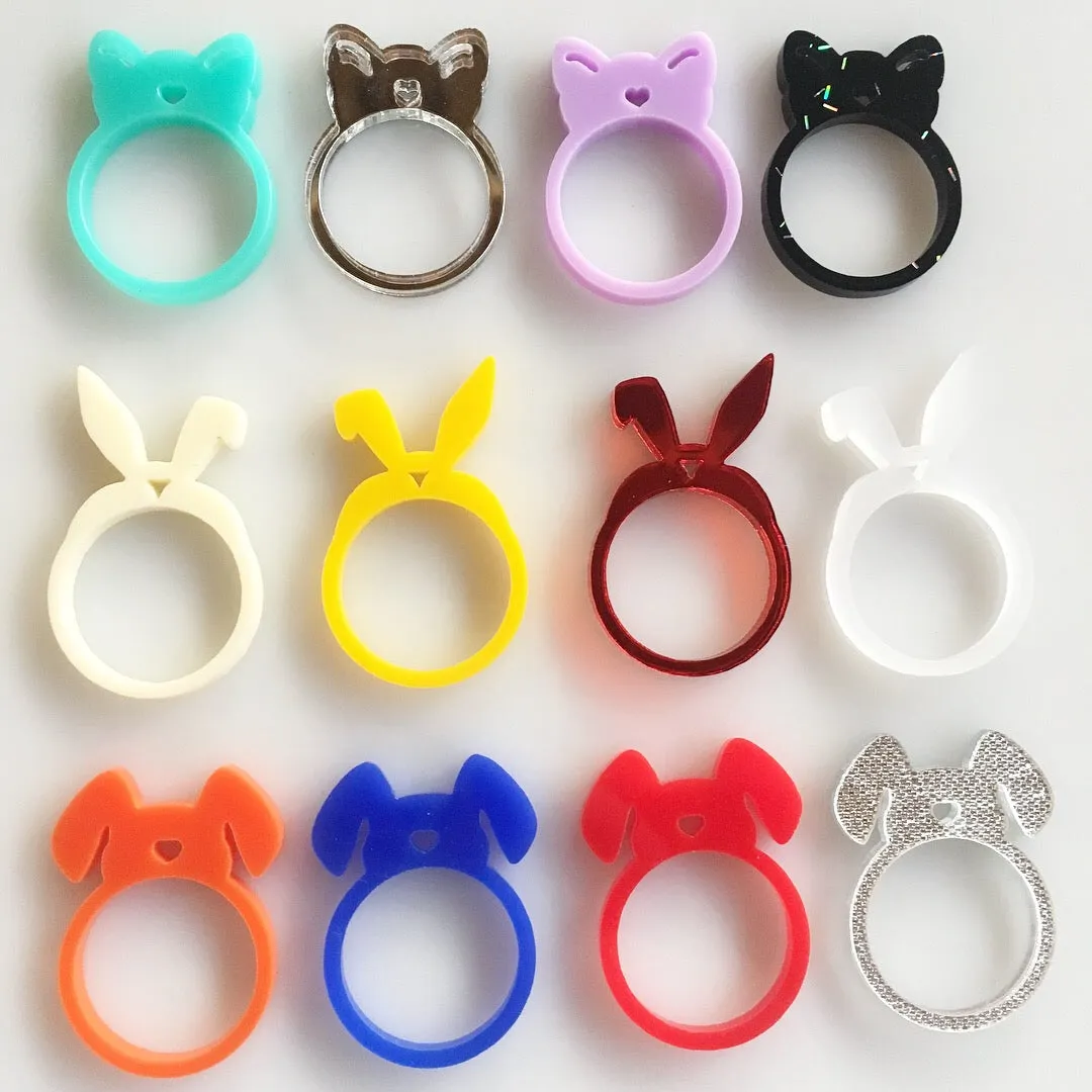 Rabbit, Cat and Dog Rings / 6 Pieces, 30mm
