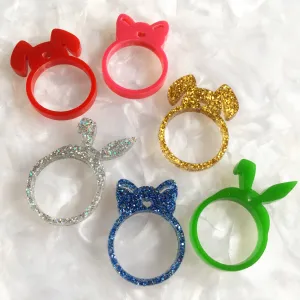 Rabbit, Cat and Dog Rings / 6 Pieces, 30mm