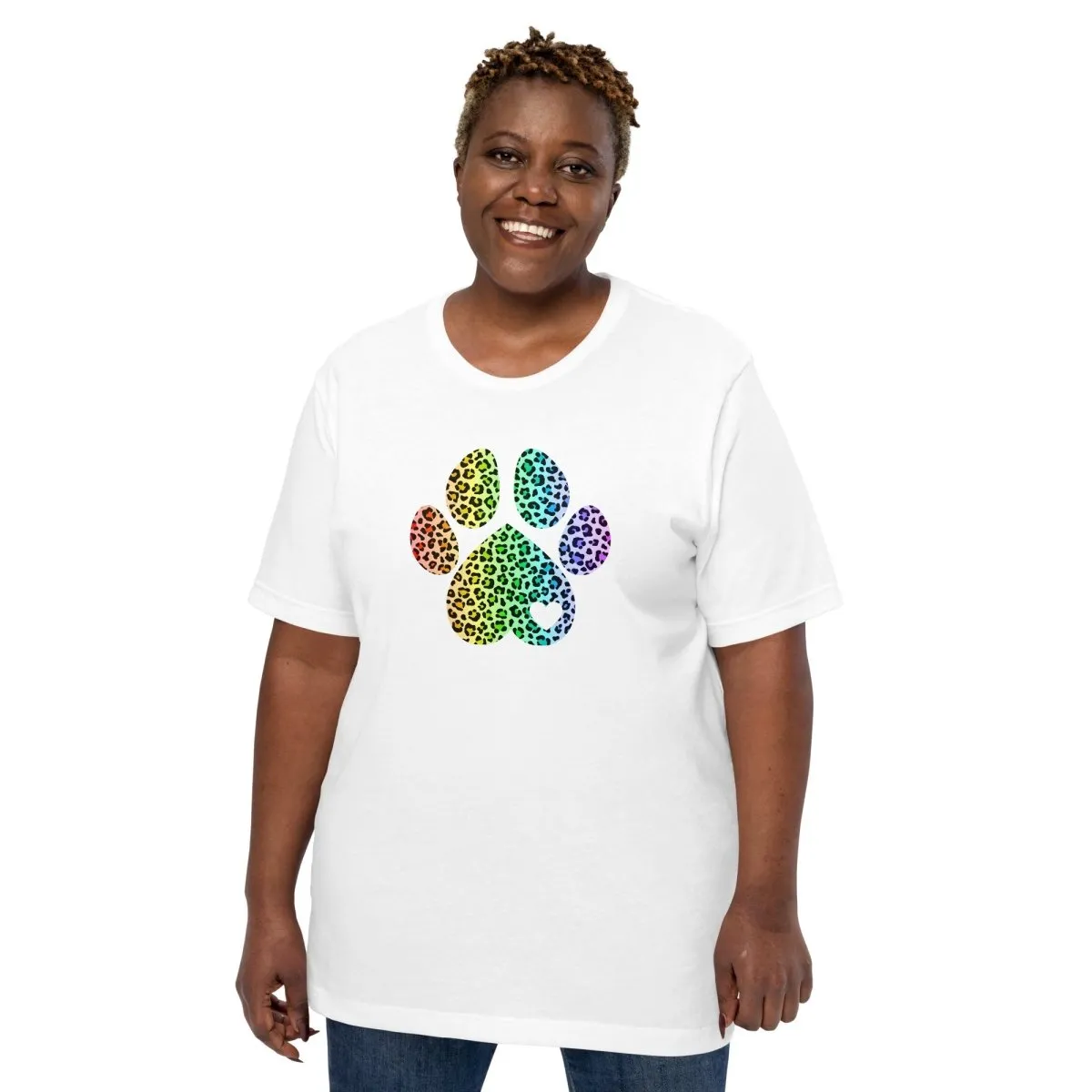 Rainbow Leopard Dog Paw T-Shirt