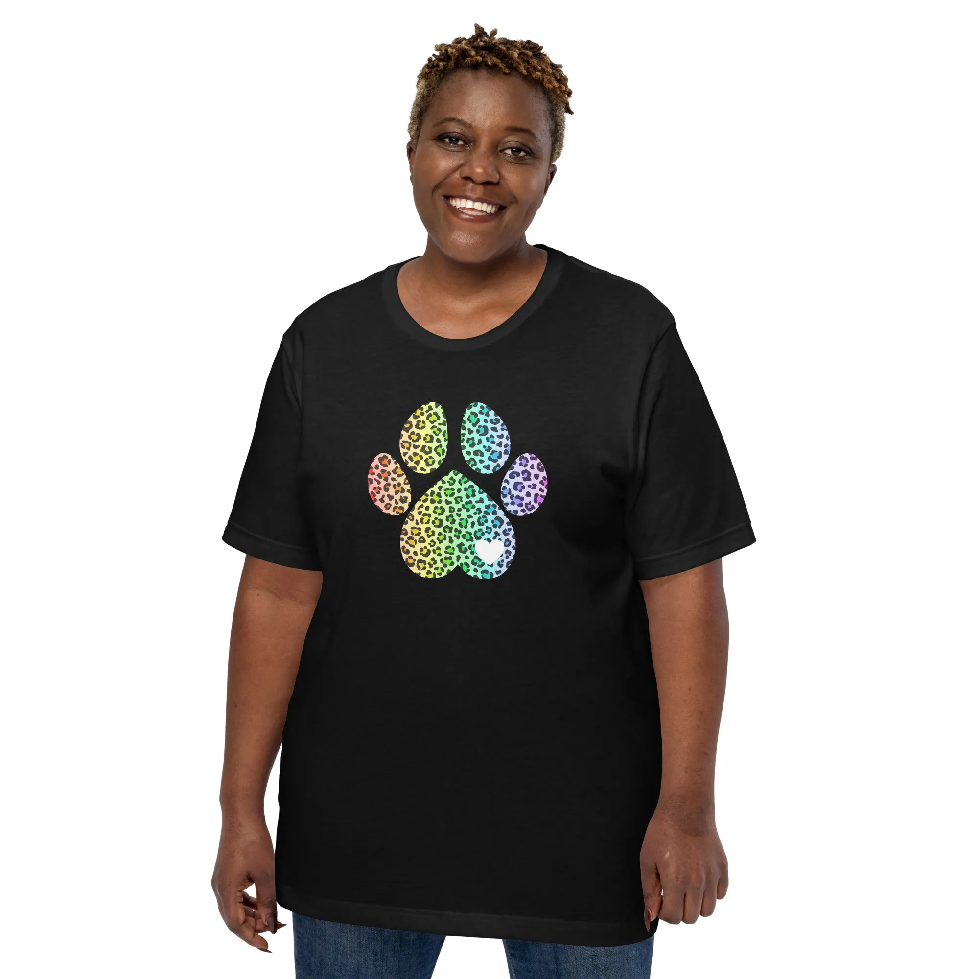Rainbow Leopard Dog Paw T-Shirt