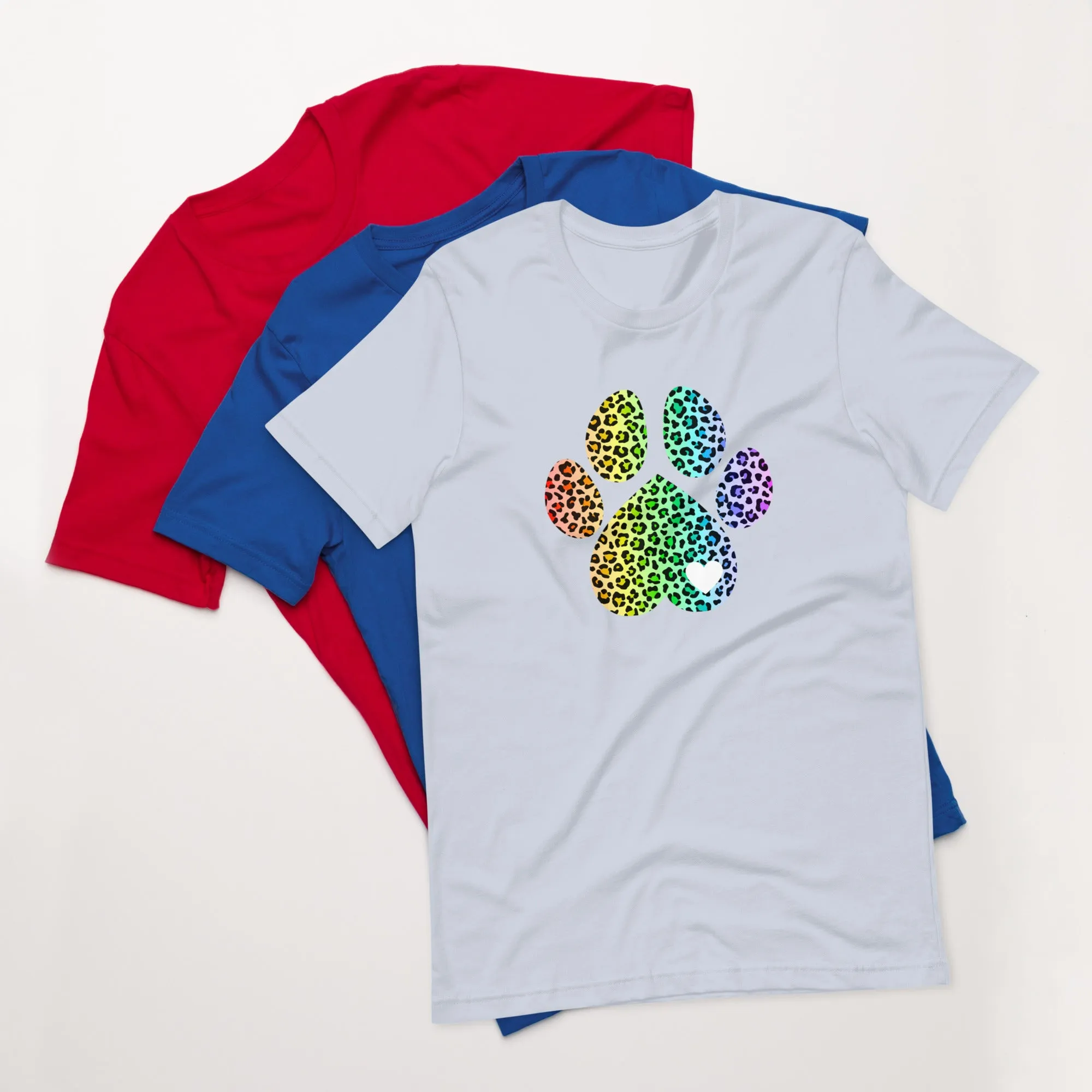 Rainbow Leopard Dog Paw T-Shirt