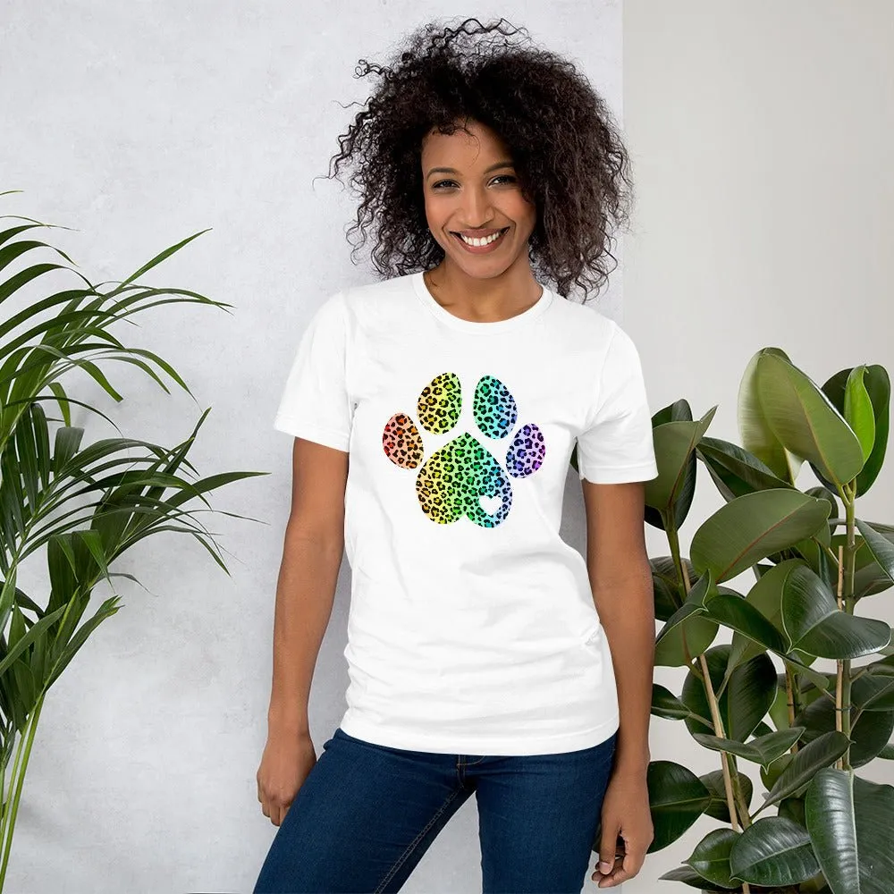 Rainbow Leopard Dog Paw T-Shirt