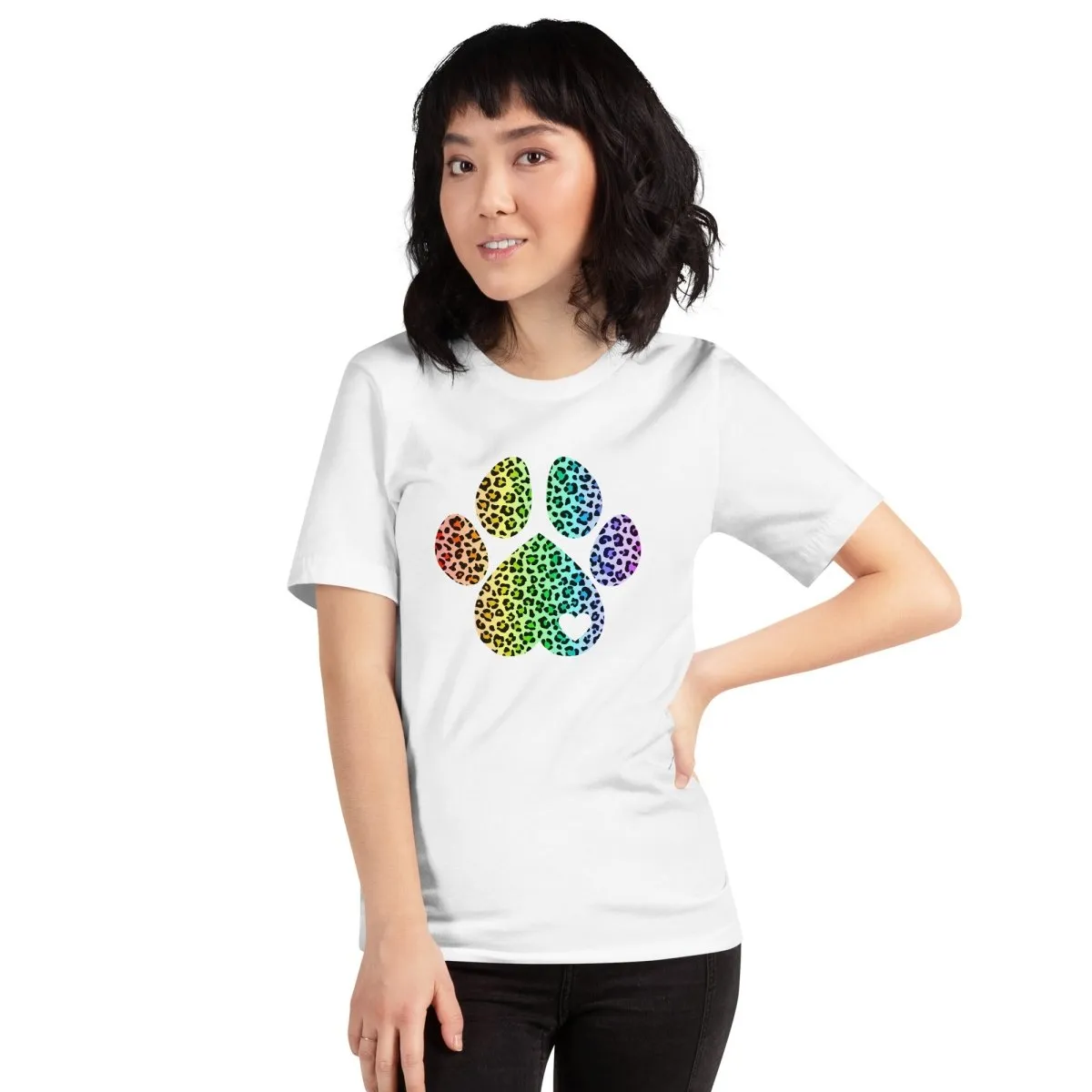 Rainbow Leopard Dog Paw T-Shirt