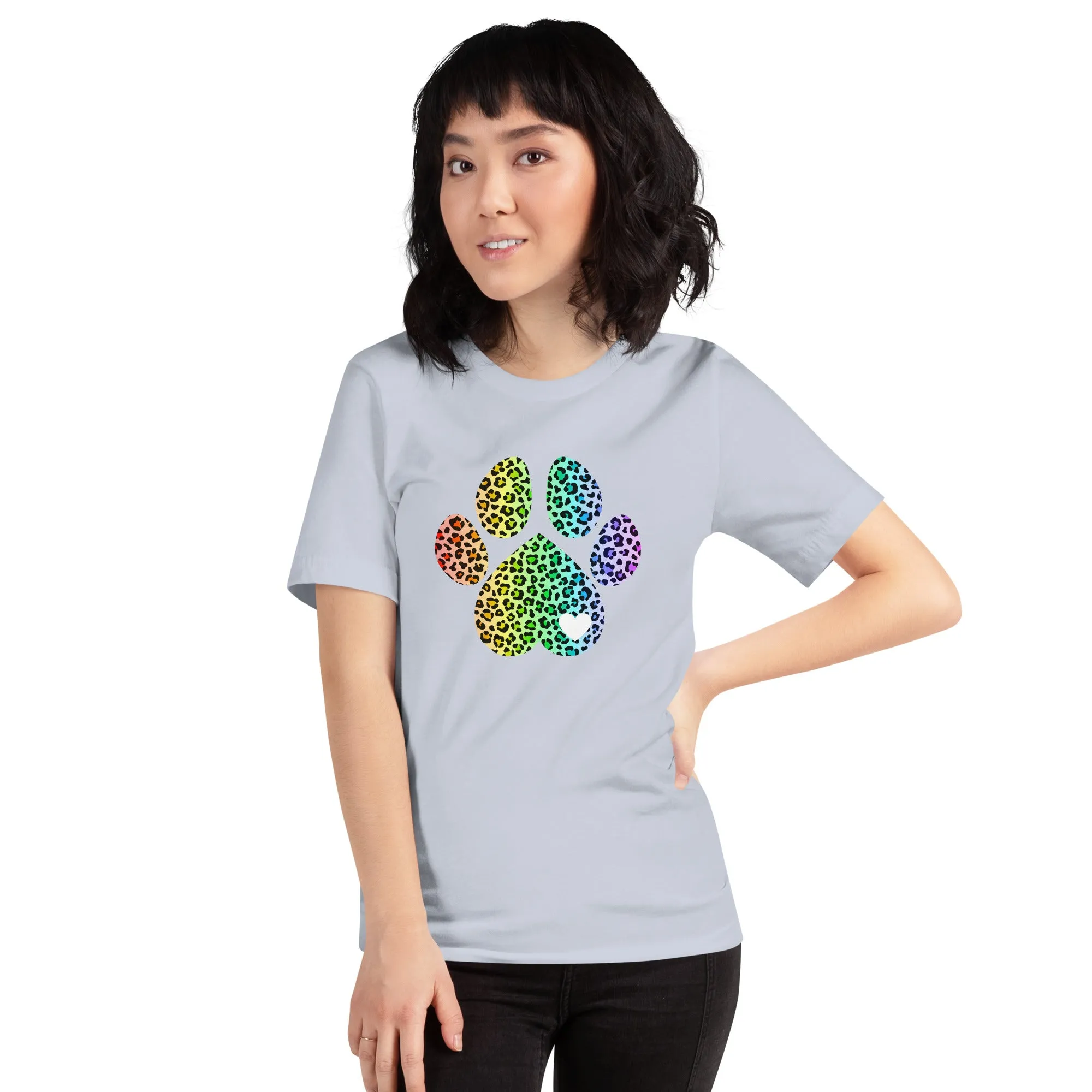 Rainbow Leopard Dog Paw T-Shirt
