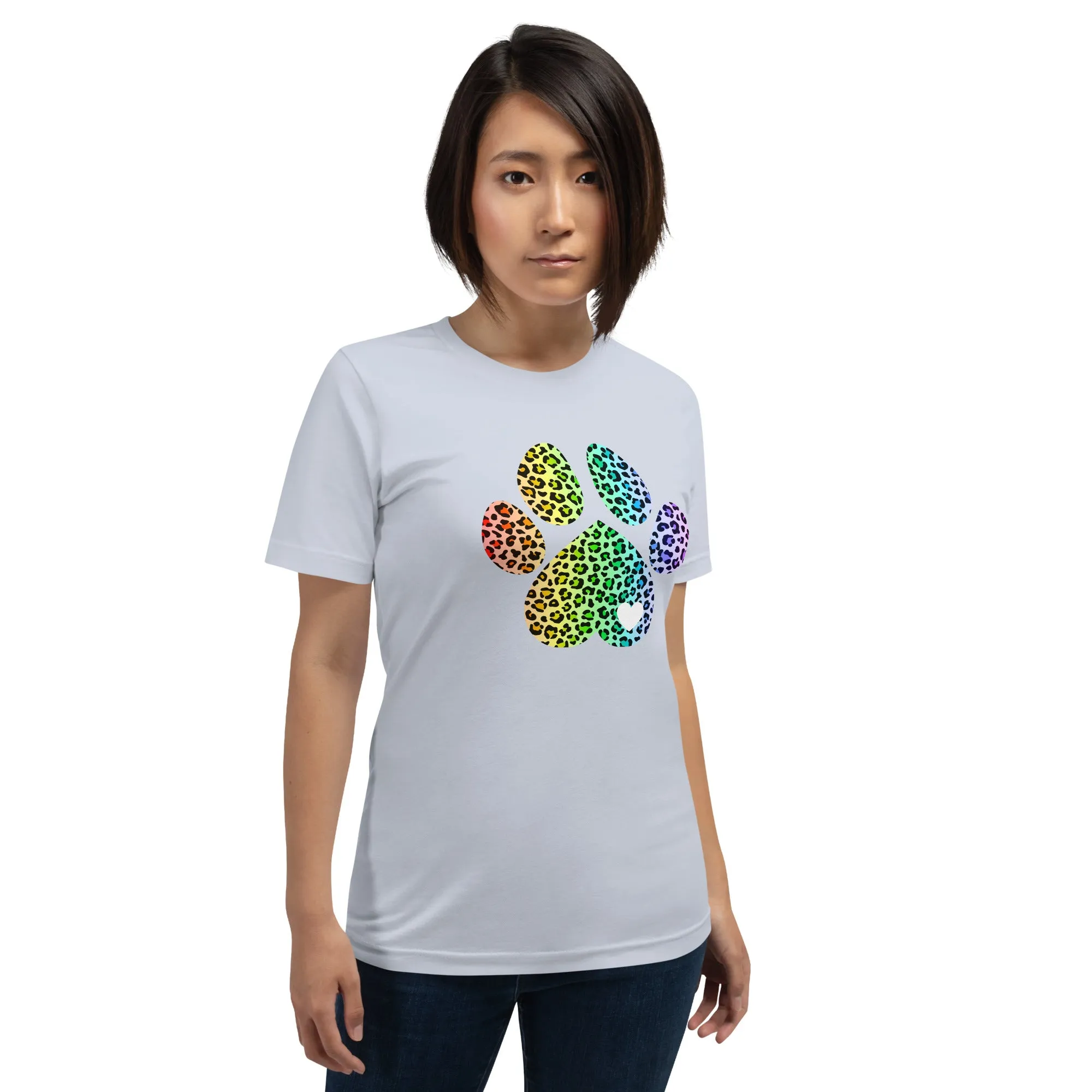 Rainbow Leopard Dog Paw T-Shirt