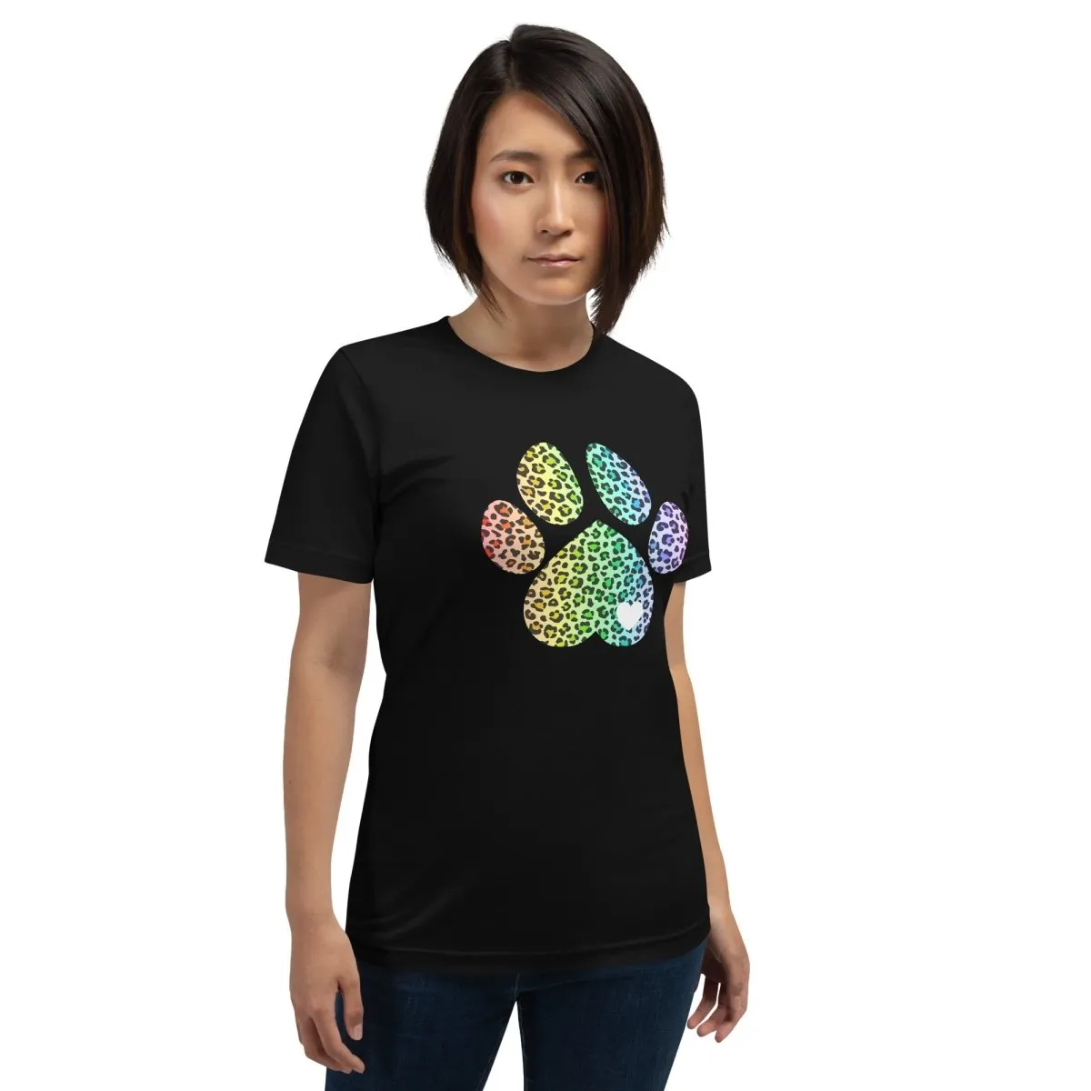 Rainbow Leopard Dog Paw T-Shirt