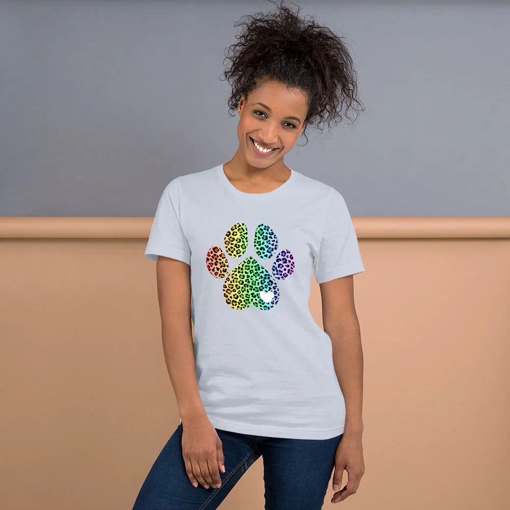 Rainbow Leopard Dog Paw T-Shirt