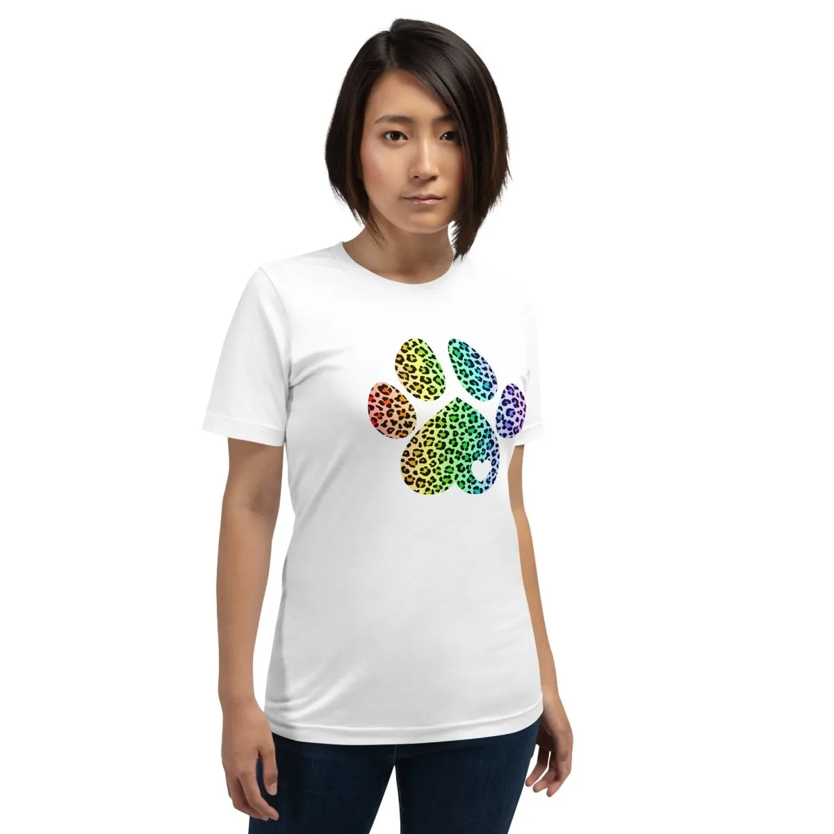 Rainbow Leopard Dog Paw T-Shirt
