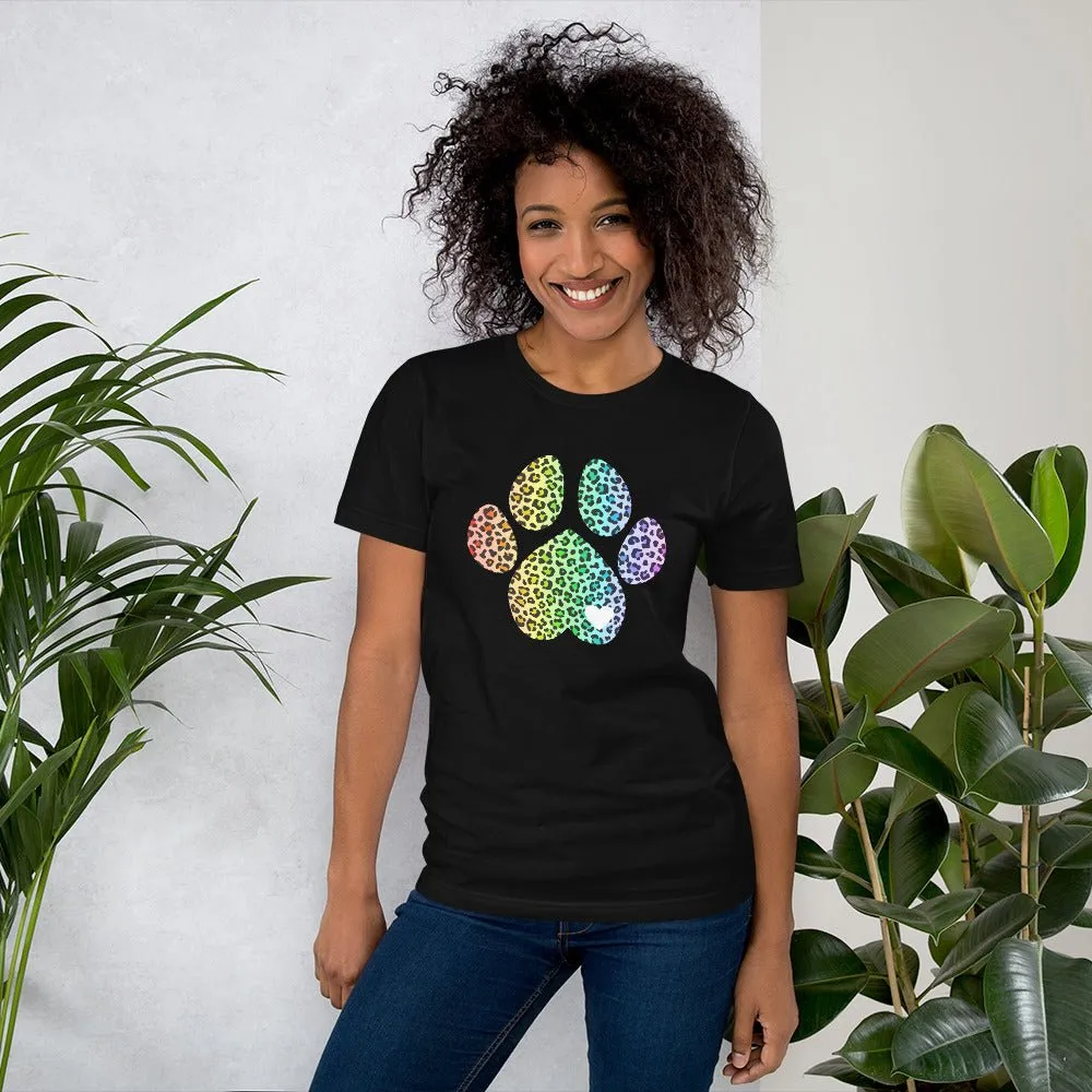 Rainbow Leopard Dog Paw T-Shirt