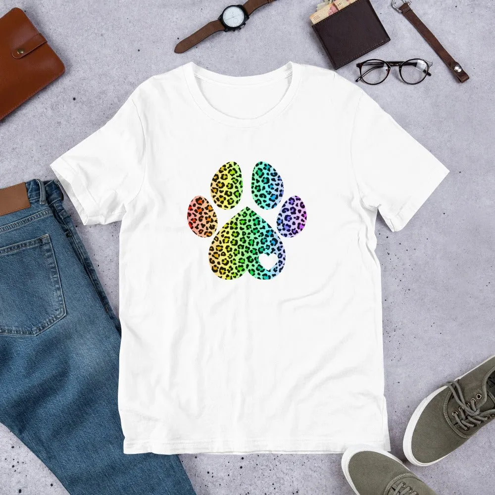 Rainbow Leopard Dog Paw T-Shirt