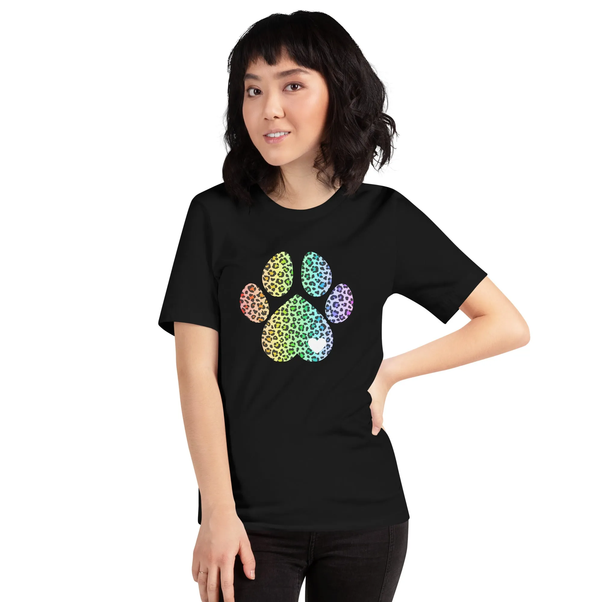 Rainbow Leopard Dog Paw T-Shirt
