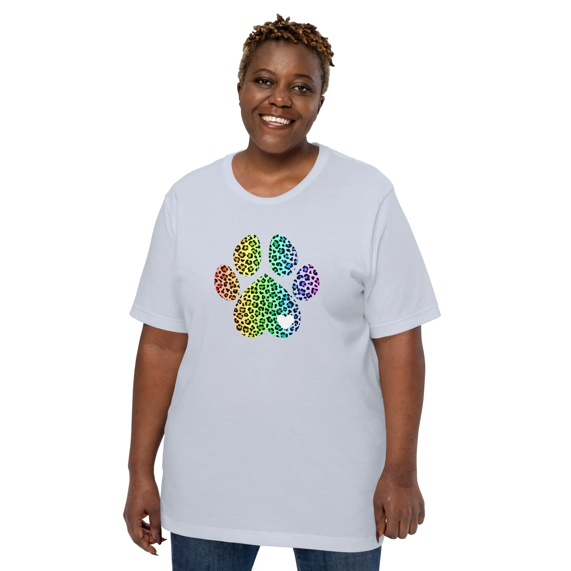 Rainbow Leopard Dog Paw T-Shirt
