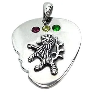 Rasta Lion Sterling Silver Guitar Pick Pendant