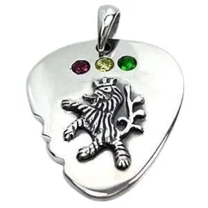 Rasta Lion Sterling Silver Guitar Pick Pendant