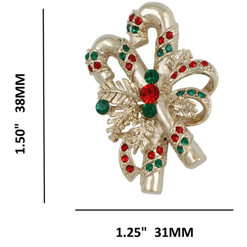 Red and Green Crystal Candy Canes Christmas Brooch Pin - XP504